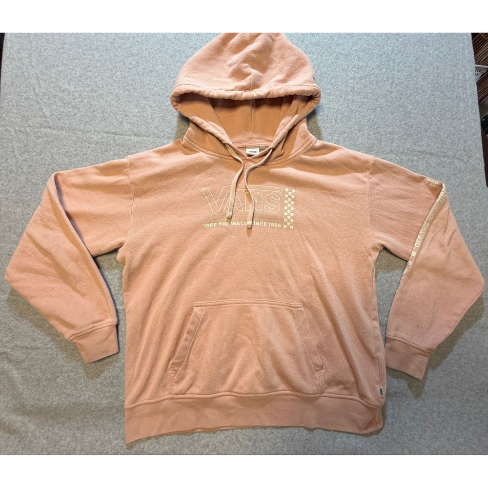 VANS Sweatshirt Women's Size Small Pink Hoodie Pullover Checkered Sleeves Mauve